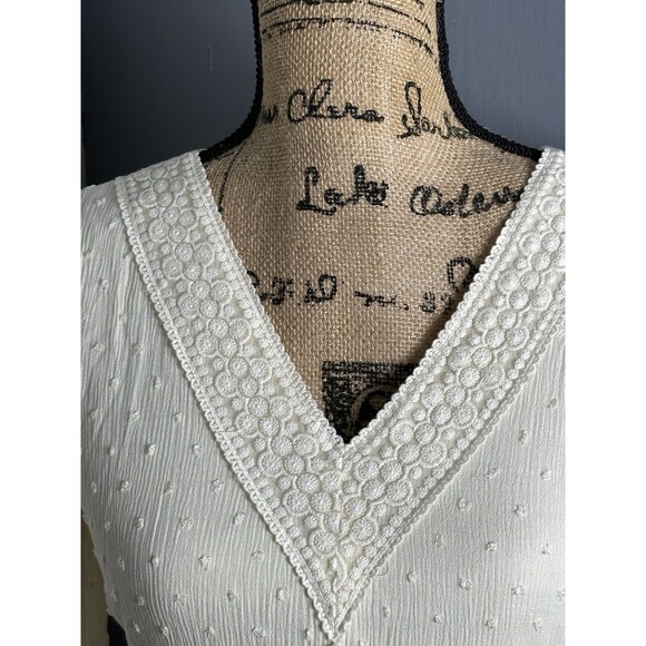 Women's XS French Dot Ivory Dress Empire Waist Lined Sheer Sleeves Flirty Party - Picture 5 of 12